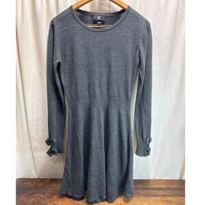 IZ Byer Gray Long Sleeved Knit Sweater Dress Ribbed Waistline Womens Size Medium